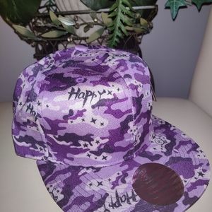 Unisex purple camo HAPPY Flat brim hat